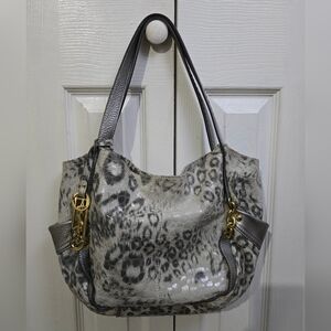 B Makowsky 100% Genuine Leather Suede Gray Animal Print Shoulder Bag Purse